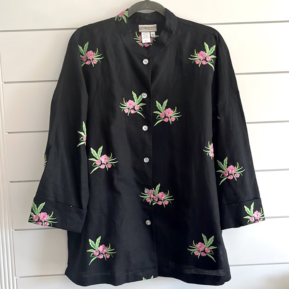 Coldwater Creek Black and Pink Button Down Shirt